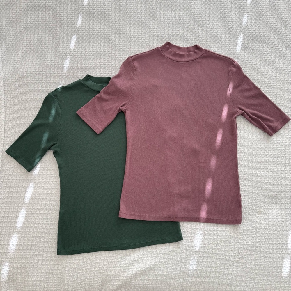 A New Day Ribbed Quarter Sleeve High Neck Shirt Women’s Small, Set Of Two